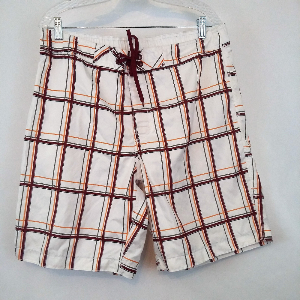 Old Navy Large Brown White Striped Swim Trunks